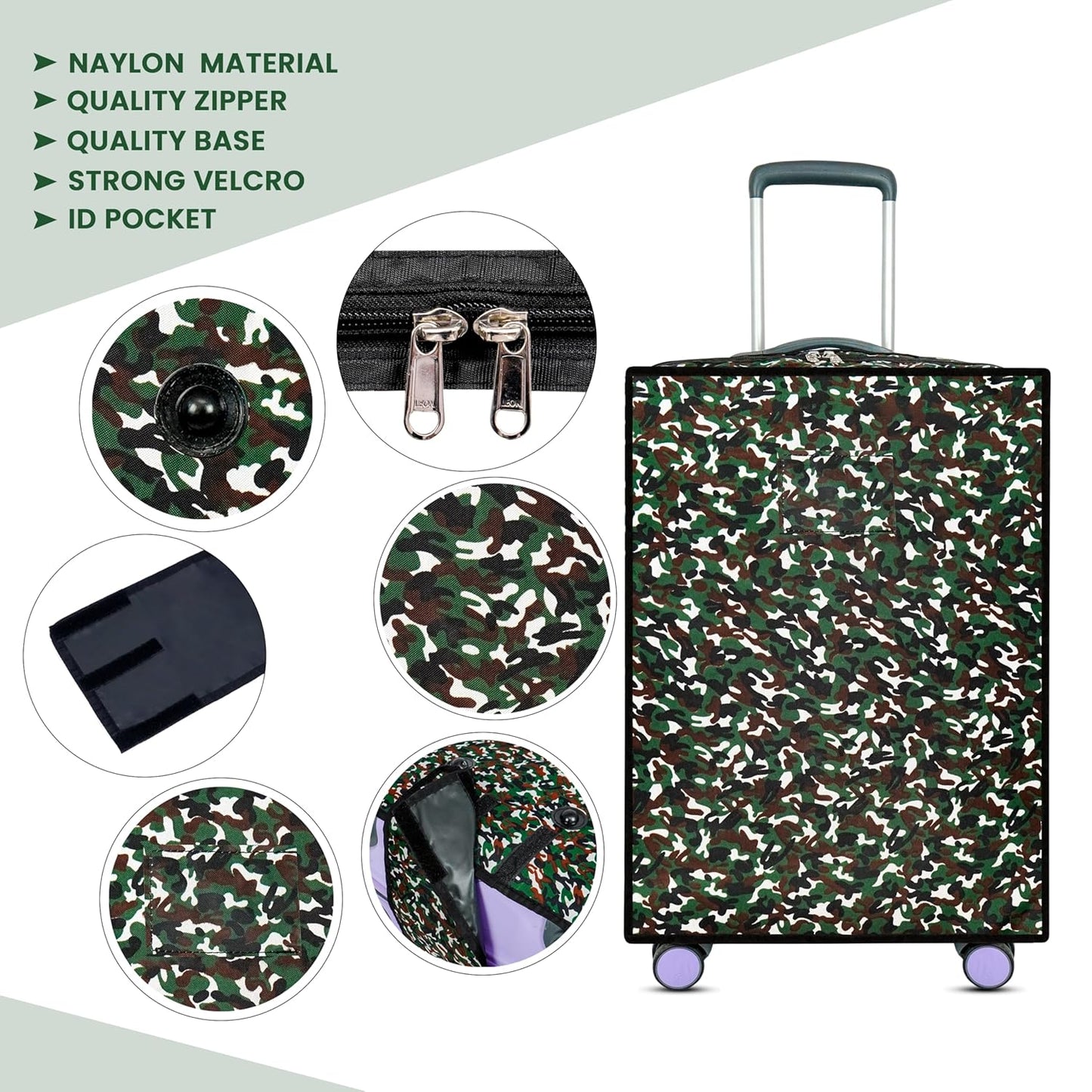 Storite Combo of 3 Zippered Military Print Trolley Bag Cover/Suitcase Bag Cover/Waterproof Dustproof Luggage Bag Cover with Transparent ID Pocket for Wheeled Luggage Bags (28 inch,24 inch,20inch)