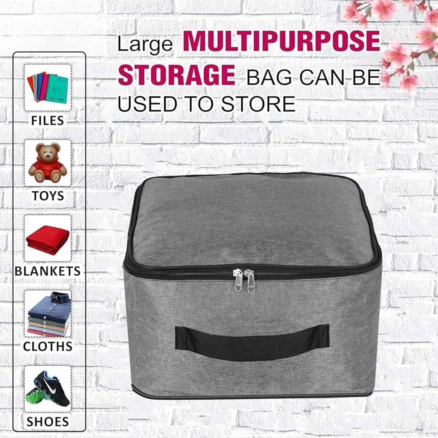 Storite 2 Pack Nylon Wardrobe Bag Underbed Moisture Proof Cloth Storage Organizer, Storage box for Clothes Saree Bags with Zippered Closure & Handle (Grey, 40x35x23 cm)