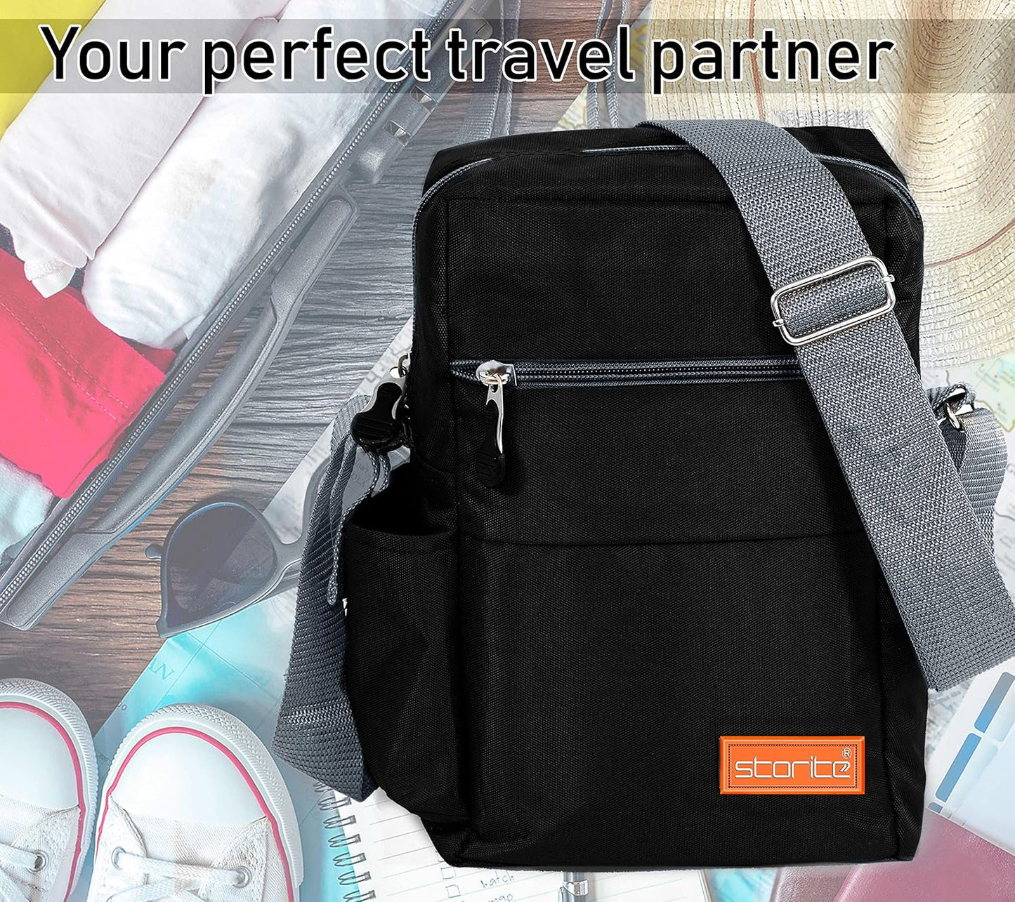 Storite Stylish Padded Small Nylon Sling Cross Body Travel Office Business Messenger Bag for Men Women (25x16x7.5cm, Black)