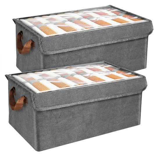 Storite 2 Pack 23.5 L Storage Bins with Lids, Transparent Lids Window Fabric Storage Boxes, Foldable Storage Baskets with Handles, closet organizers and storage bins for Clothes (46x27x19cm)
