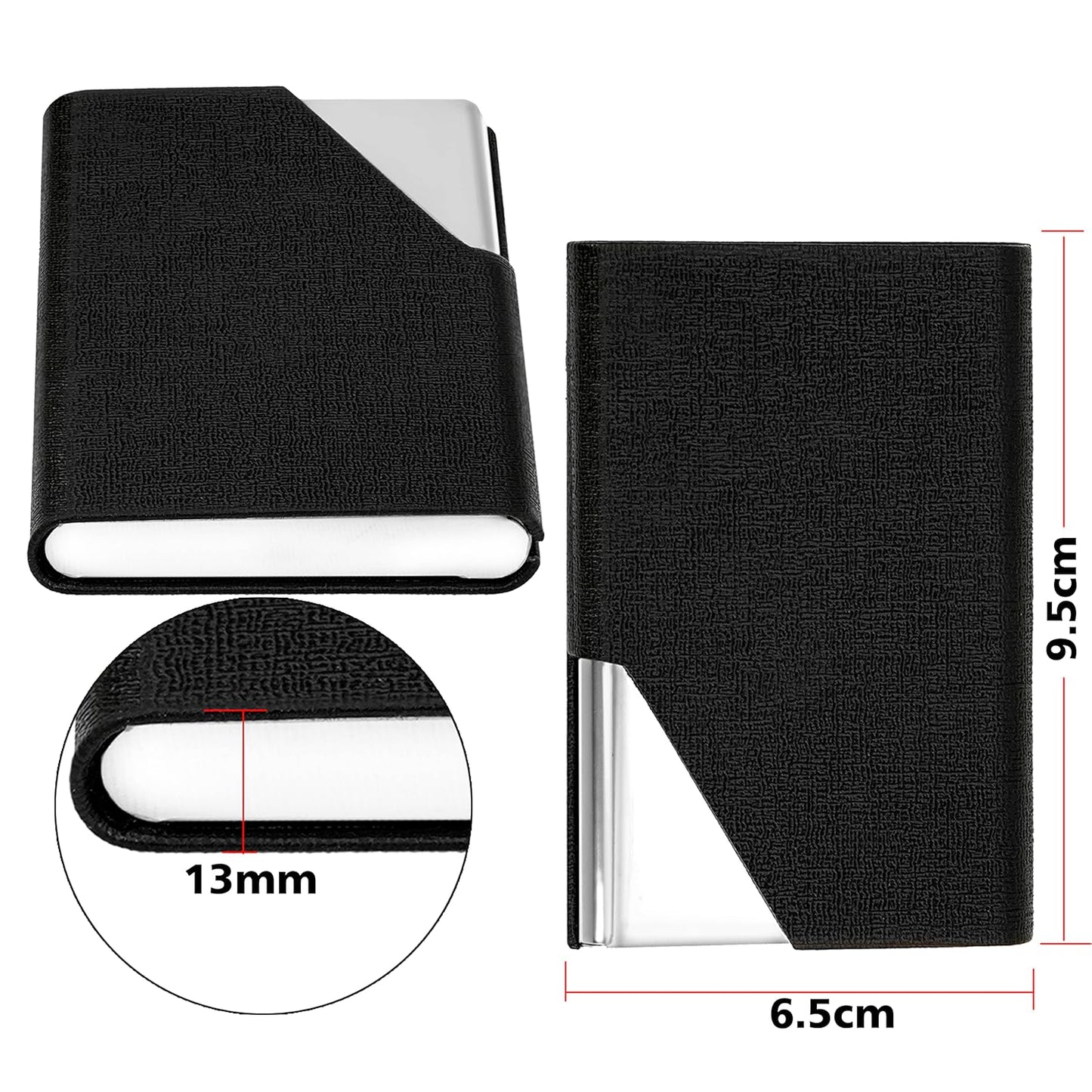 Storite PU Leather Pocket Size Stainless Steel Multi Business Visiting Card Holder Wallet Debit Credit Card Case for Men & Women (Black-9.5 x 6.5 x 1.3 cm)