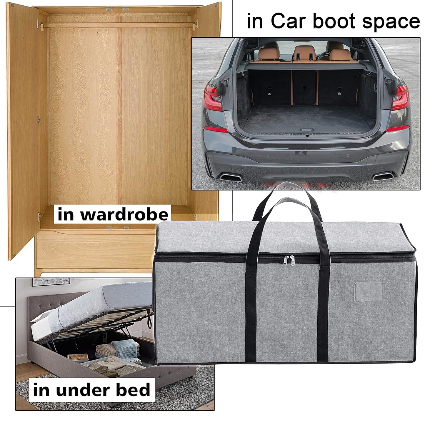 Storite Multi-Purpose Heavy Duty Moisture Proof 90 Litres Canvas Super-Size Jumbo Storage Bag/Toys/Blankets/Stationery/Clothes/Moving bags With Strong Reinforced Handles Rectangular(87x36x28cm), Grey