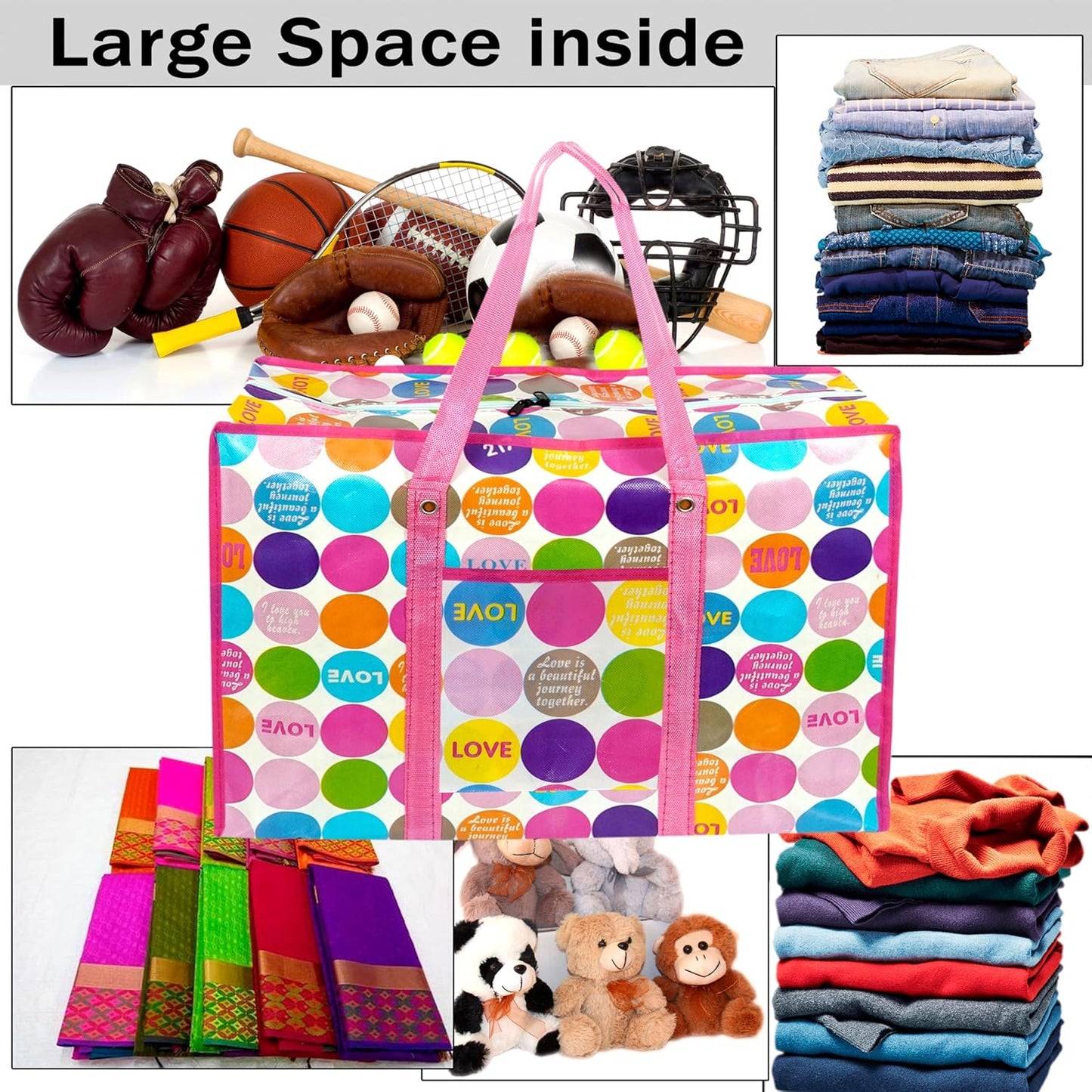 Storite 4 Pack 51 L Multi-Purpose Heavy Duty Moisture Proof Underbed Storage Bag/Toys/Stationery Paper/Clothes Storage Bag with Strong Handle (Pink, 44x20x59 cm)