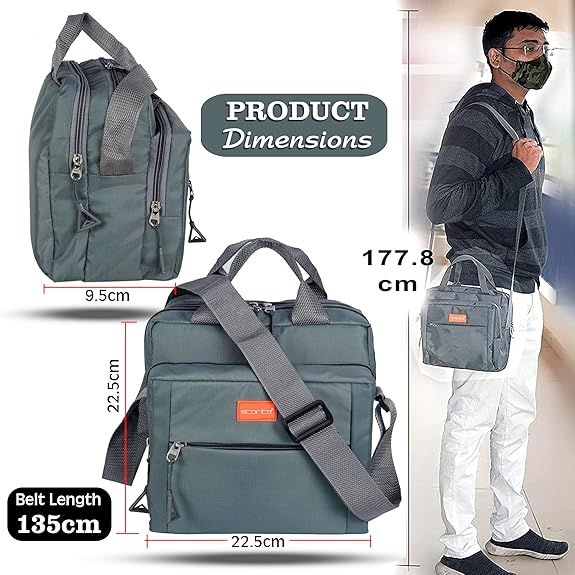 Storite Stylish Padded Nylon Small Sling Cross Body Travel Office Messenger One Side Shoulder Handbag Bag for Men & Women (22.5cm x 9.5cm x 22.5 cm, Dark Grey)