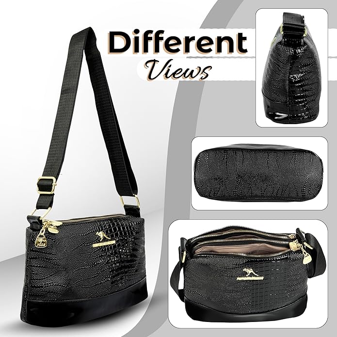 Storite Small PU Leather Women Tote Bag, Glossy Texture Fashionable & Party Sling Bag, Pillow Shoulder Crossbody Bag with Adjustable Strap-Black