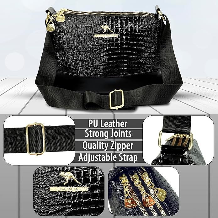 Storite Small PU Leather Women Tote Bag, Glossy Texture Fashionable & Party Sling Bag, Pillow Shoulder Crossbody Bag with Adjustable Strap-Black