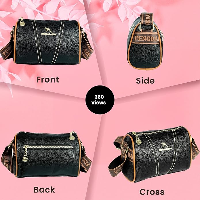 Storite Small Leathe Crossbody Tote Handbag for Women – Stylish, Spacious & Versatile with Adjustable Strap and Zip Closure, Perfect for Work & Travel - Black