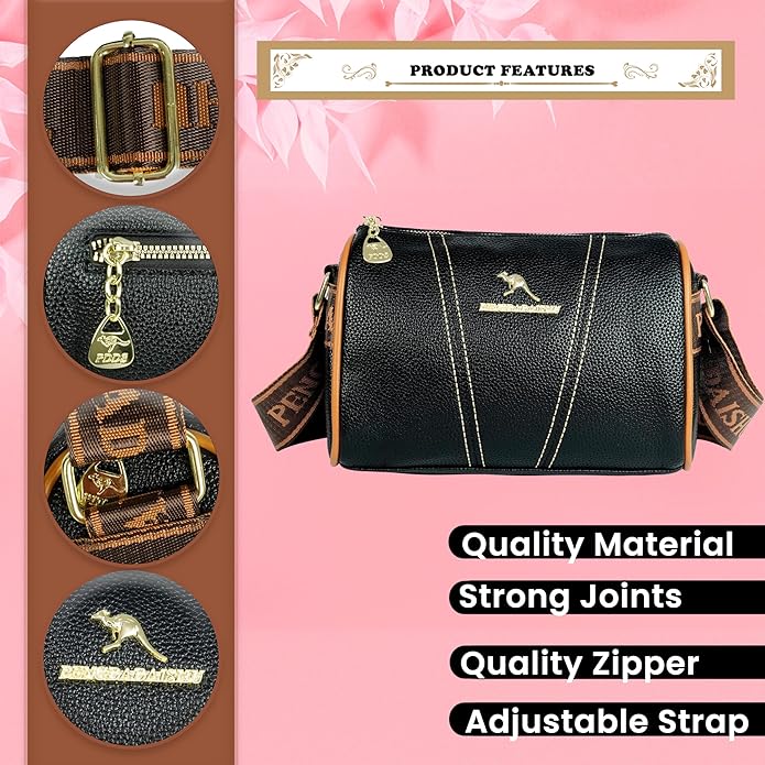 Storite Small Leathe Crossbody Tote Handbag for Women – Stylish, Spacious & Versatile with Adjustable Strap and Zip Closure, Perfect for Work & Travel - Black