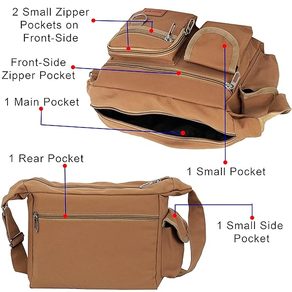 Storite Stylish Small Size Canvas Sling Cross Body Travel Bag for Men Women (29x11.5x22.5cm, Brown)