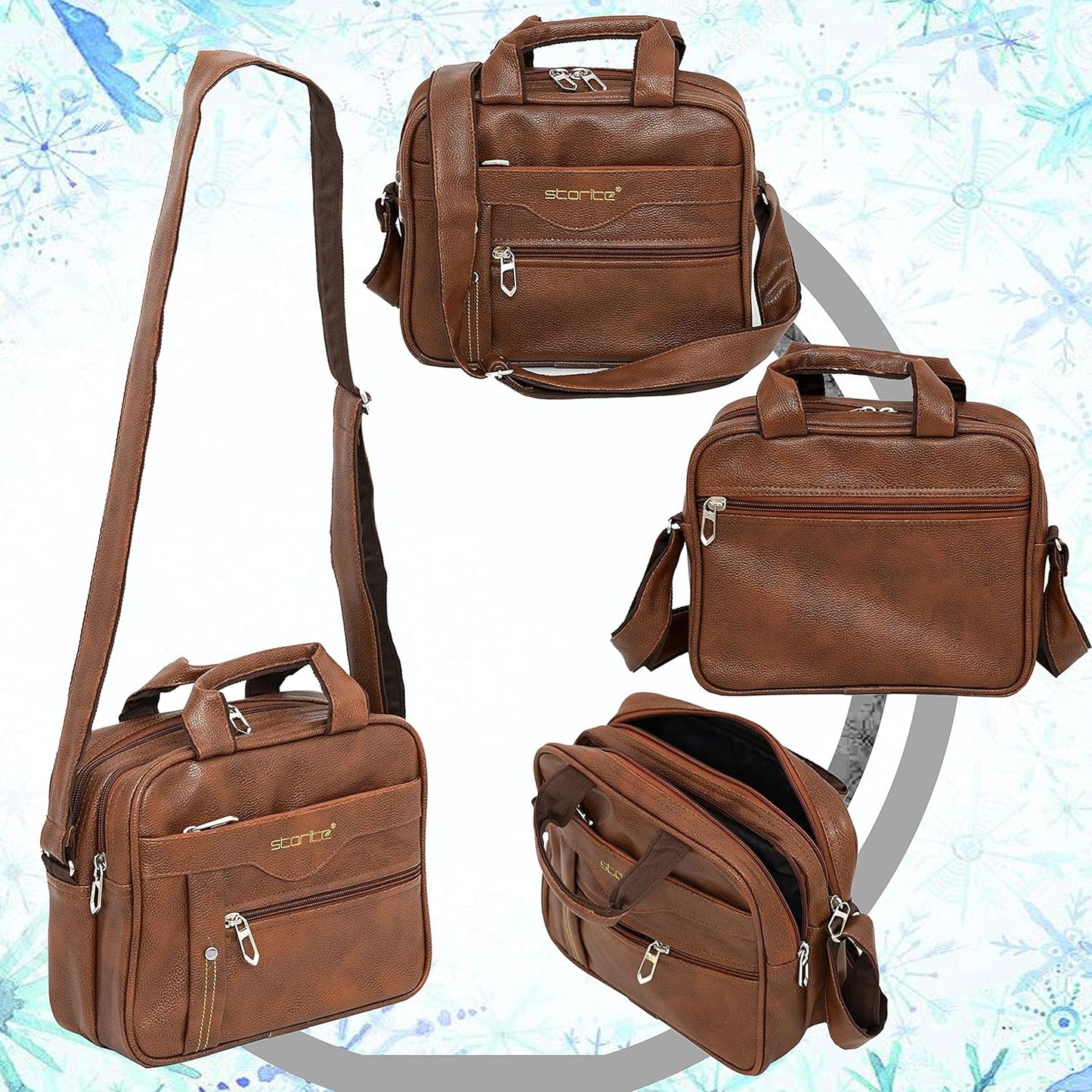 Storite 8 Inch Stylish Small PU Leather Sling Cross Body Travel Office One Side Shoulder Bag for Men Women - Coffee Brown (25 x 11 x 20 Cm)