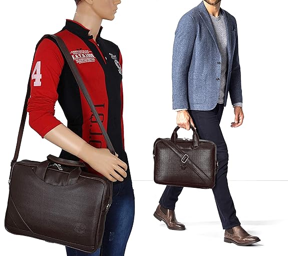 Storite PU Leather Expanded 14 Inch Laptop Shoulder Messenger Sling Office Business Travel Bag for Men & Women