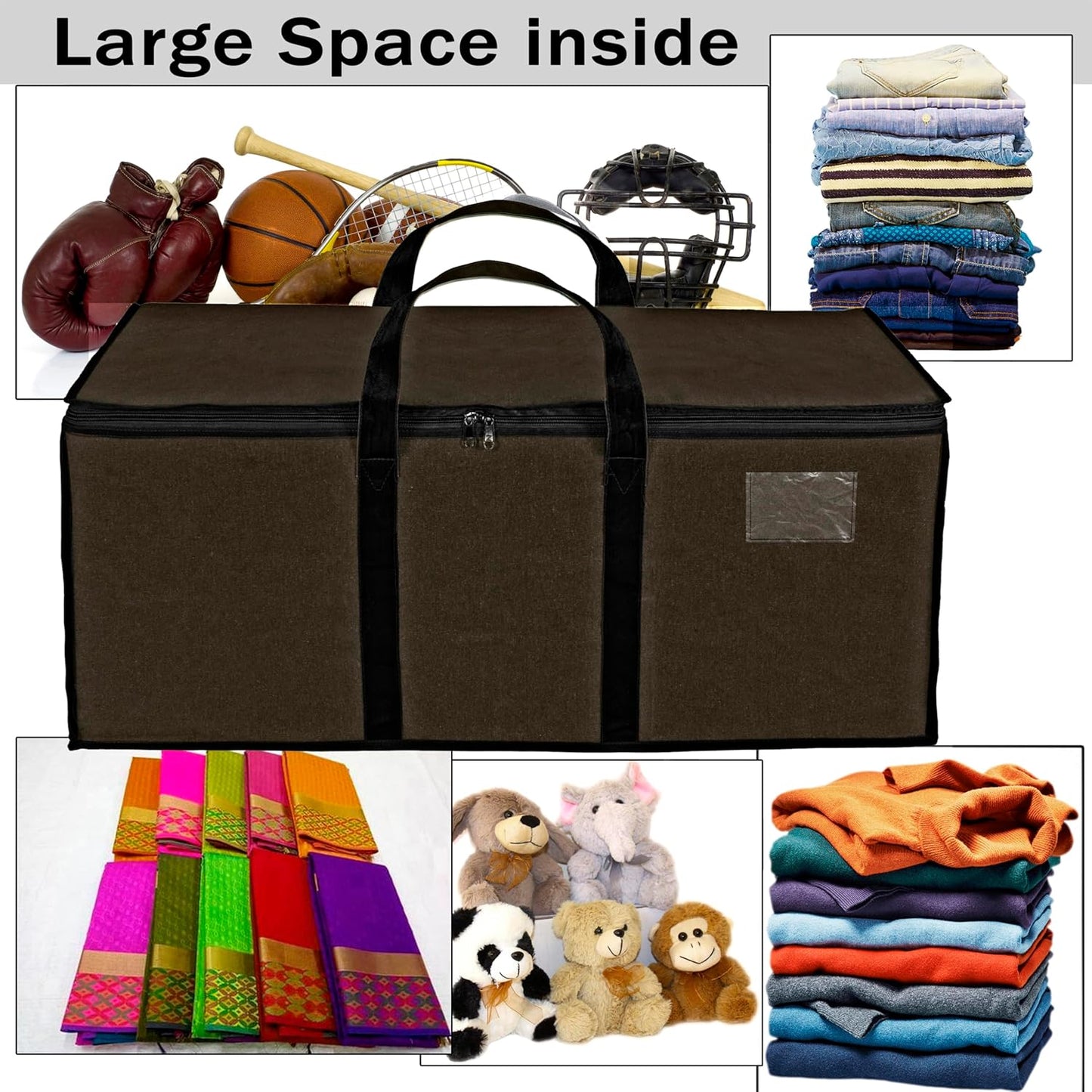 Storite Multi-Purpose Heavy Duty Moisture Proof 90 Litres Canvas Super-Size Jumbo Underbed Storage Bag/Toys/Blankets/Stationery Paper/Clothes/Moving Bags (87x38x26 cm), Brown