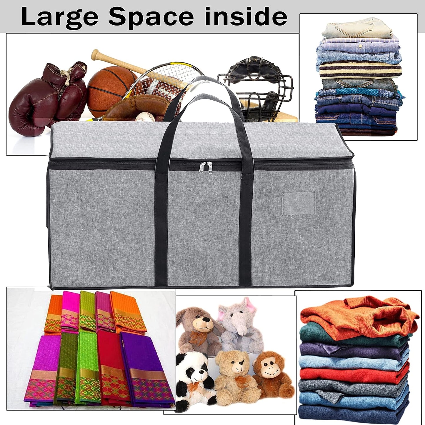 Storite Multi-Purpose Heavy Duty Moisture Proof 90 Litres Canvas Super-Size Jumbo Storage Bag/Toys/Blankets/Stationery/Clothes/Moving bags With Strong Reinforced Handles Rectangular(87x36x28cm), Grey