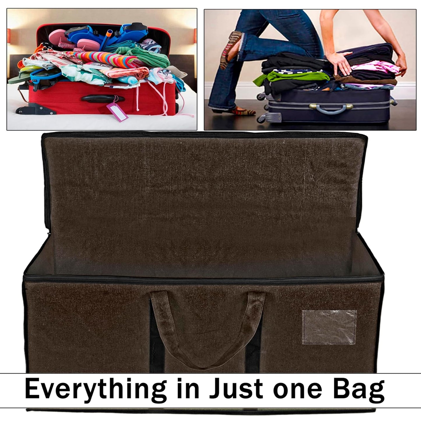 Storite Multi-Purpose Heavy Duty Moisture Proof 90 Litres Canvas Super-Size Jumbo Underbed Storage Bag/Toys/Blankets/Stationery Paper/Clothes/Moving Bags (87x38x26 cm), Brown