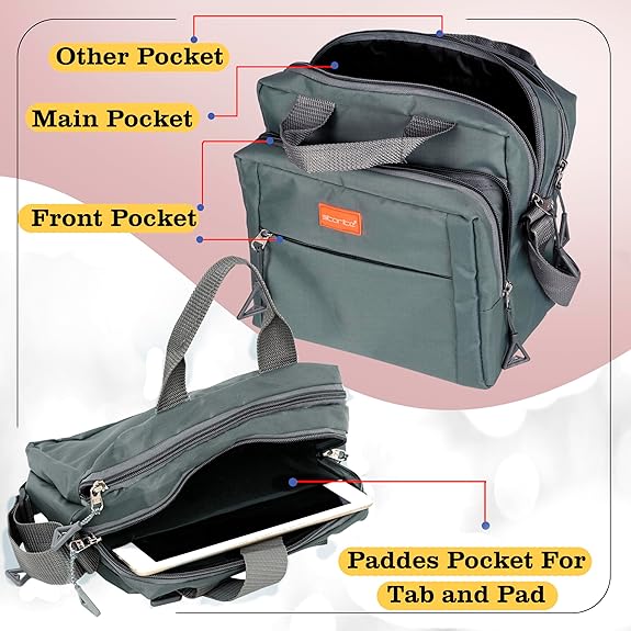 Storite Stylish Padded Nylon Small Sling Cross Body Travel Office Messenger One Side Shoulder Handbag Bag for Men & Women (22.5cm x 9.5cm x 22.5 cm, Dark Grey)
