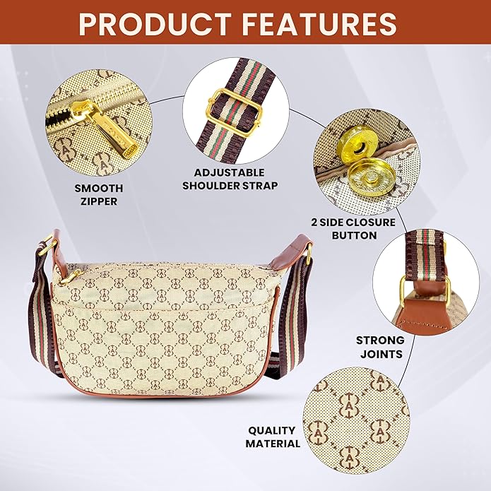 Storite PU Leather Women's Sling Bag with Pouch | Multi-Layer Ladies Purse Travel shoulder bag -Beige