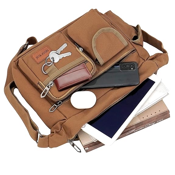 Storite Stylish Small Size Canvas Sling Cross Body Travel Bag for Men Women (29x11.5x22.5cm, Brown)