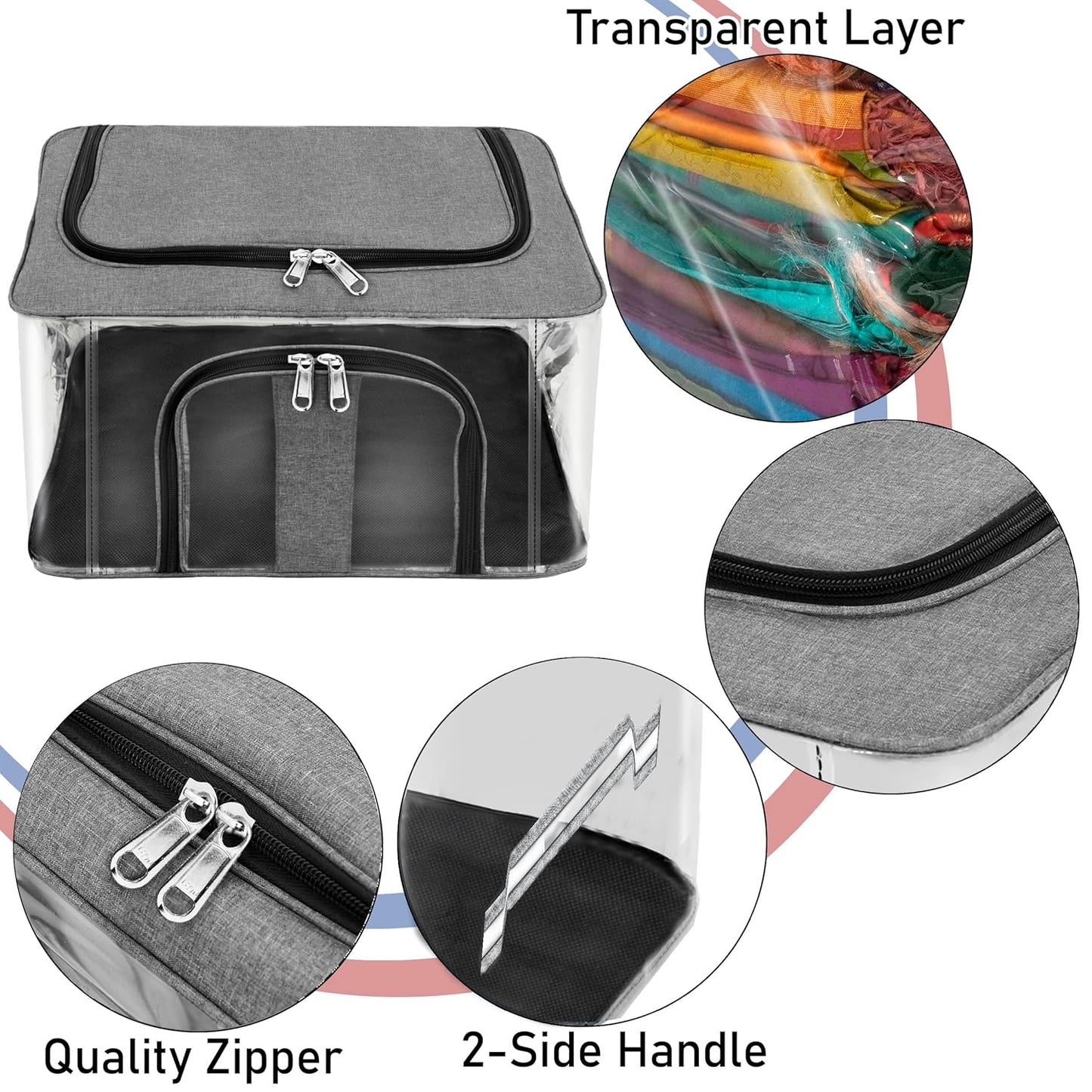 Storite 2 Pack Nylon 33 L PVC Transparent Moisture Proof Storage box for Clothes Closet Wardrobe Organizer for Clothes Saree Bags with Carry Handle - (Grey, 44 x 31 x 24 cm)