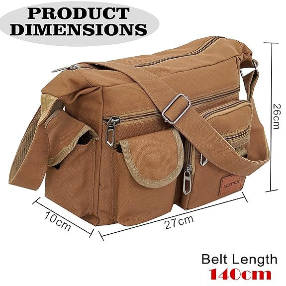Storite Stylish Small Size Canvas Sling Cross Body Travel Bag for Men Women (29x11.5x22.5cm, Brown)