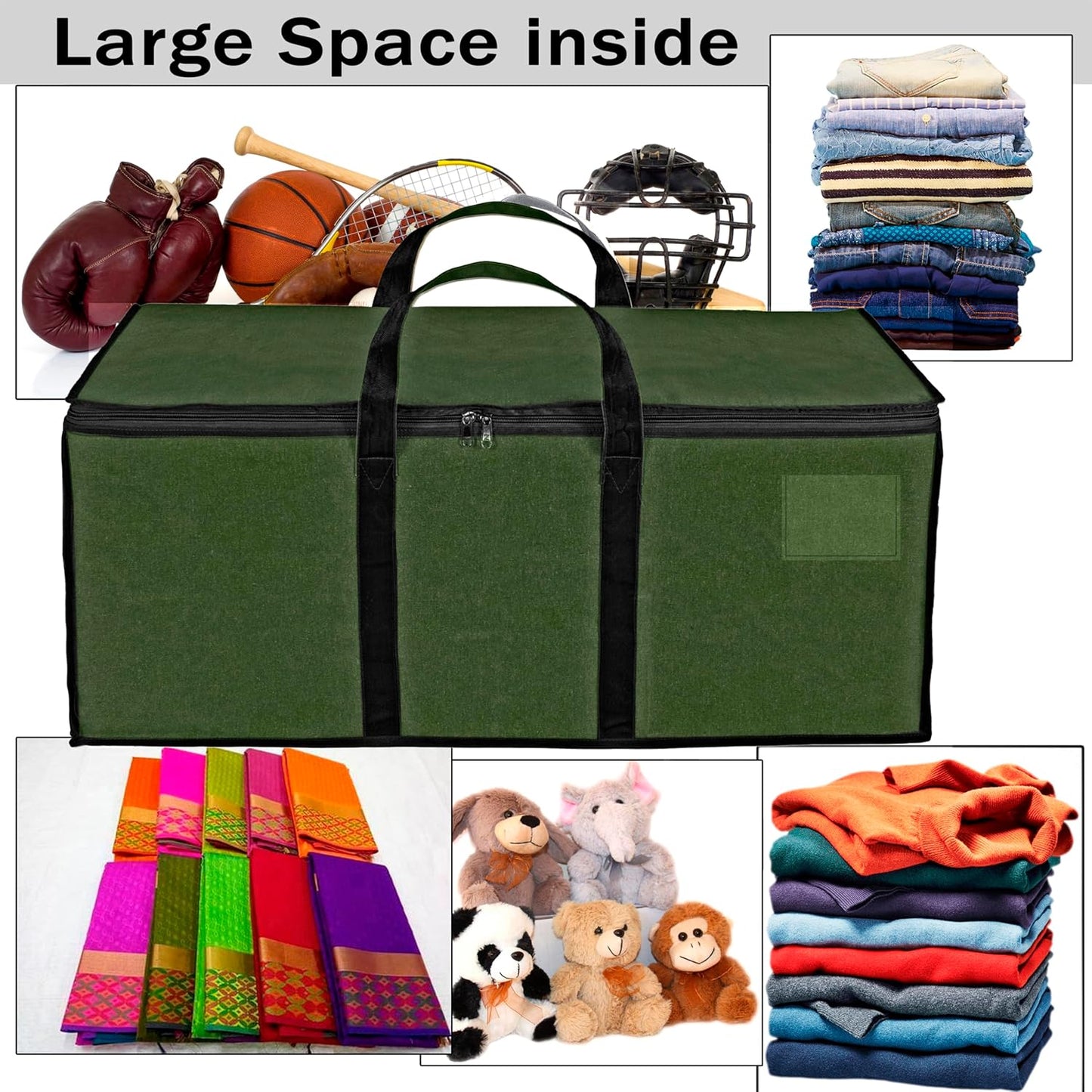 Storite Multi-Purpose Heavy Duty Moisture Proof 90 Litres Canvas Super-Size Jumbo Underbed Storage Bag/Toys/Blankets/Stationery Paper/Clothes/Moving bags (87 x 38x 26cm), ArmyGreen