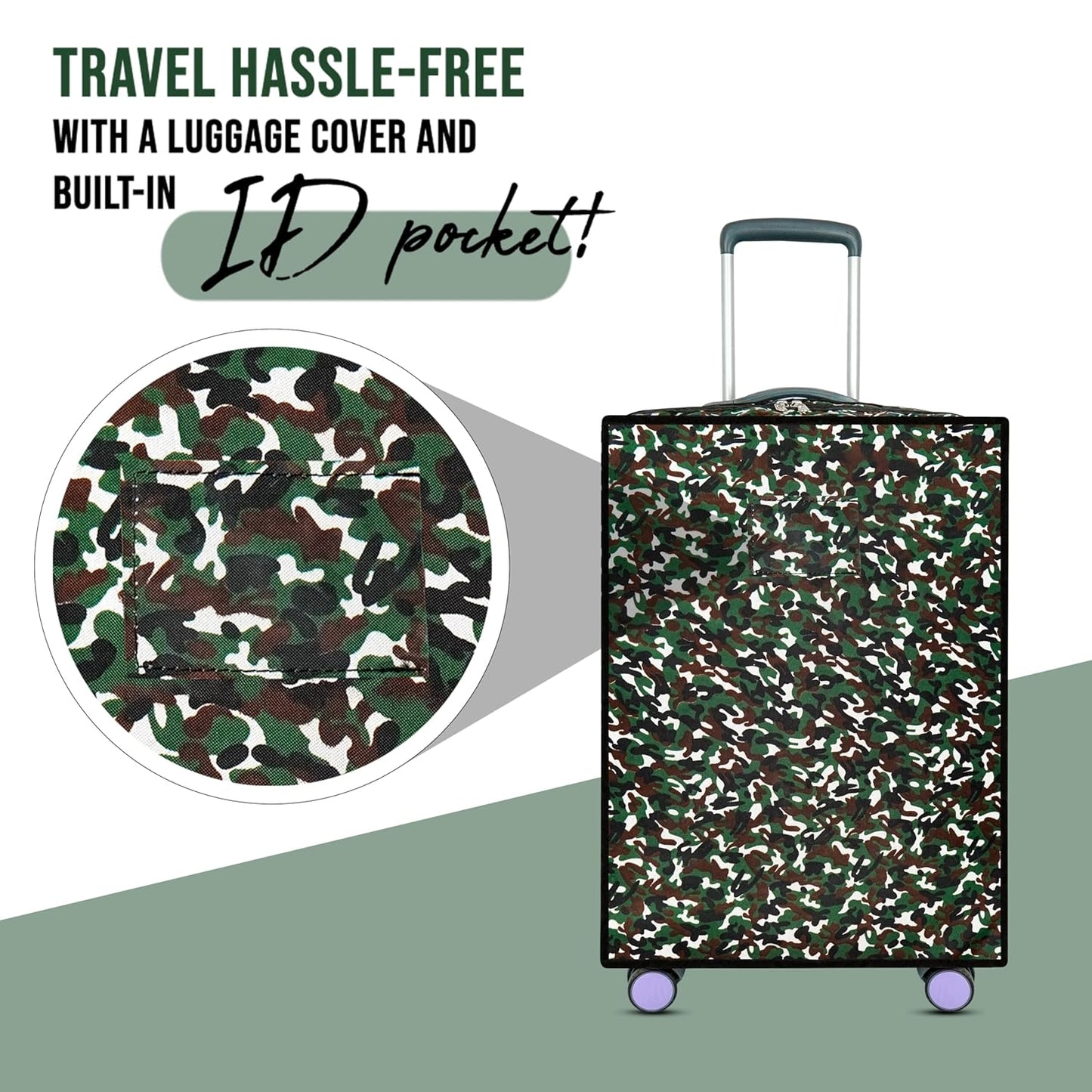 Storite Combo of 3 Zippered Military Print Trolley Bag Cover/Suitcase Bag Cover/Waterproof Dustproof Luggage Bag Cover with Transparent ID Pocket for Wheeled Luggage Bags (28 inch,24 inch,20inch)