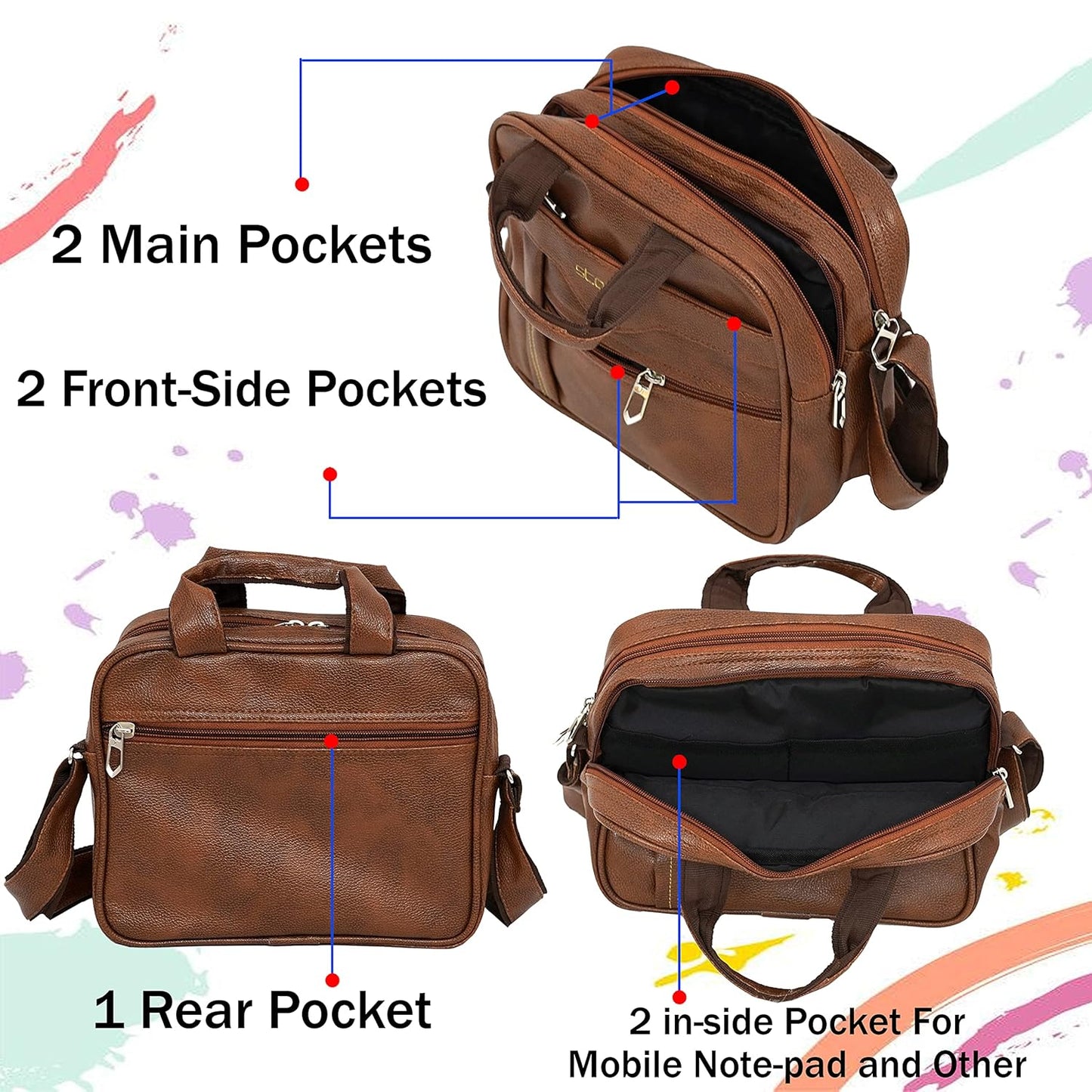 Storite 8 Inch Stylish Small PU Leather Sling Cross Body Travel Office One Side Shoulder Bag for Men Women - Coffee Brown (25 x 11 x 20 Cm)