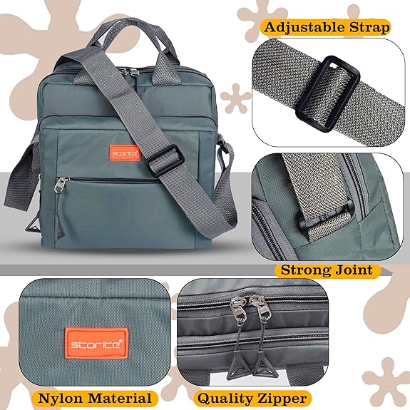 Storite Stylish Padded Nylon Small Sling Cross Body Travel Office Messenger One Side Shoulder Handbag Bag for Men & Women (22.5cm x 9.5cm x 22.5 cm, Dark Grey)