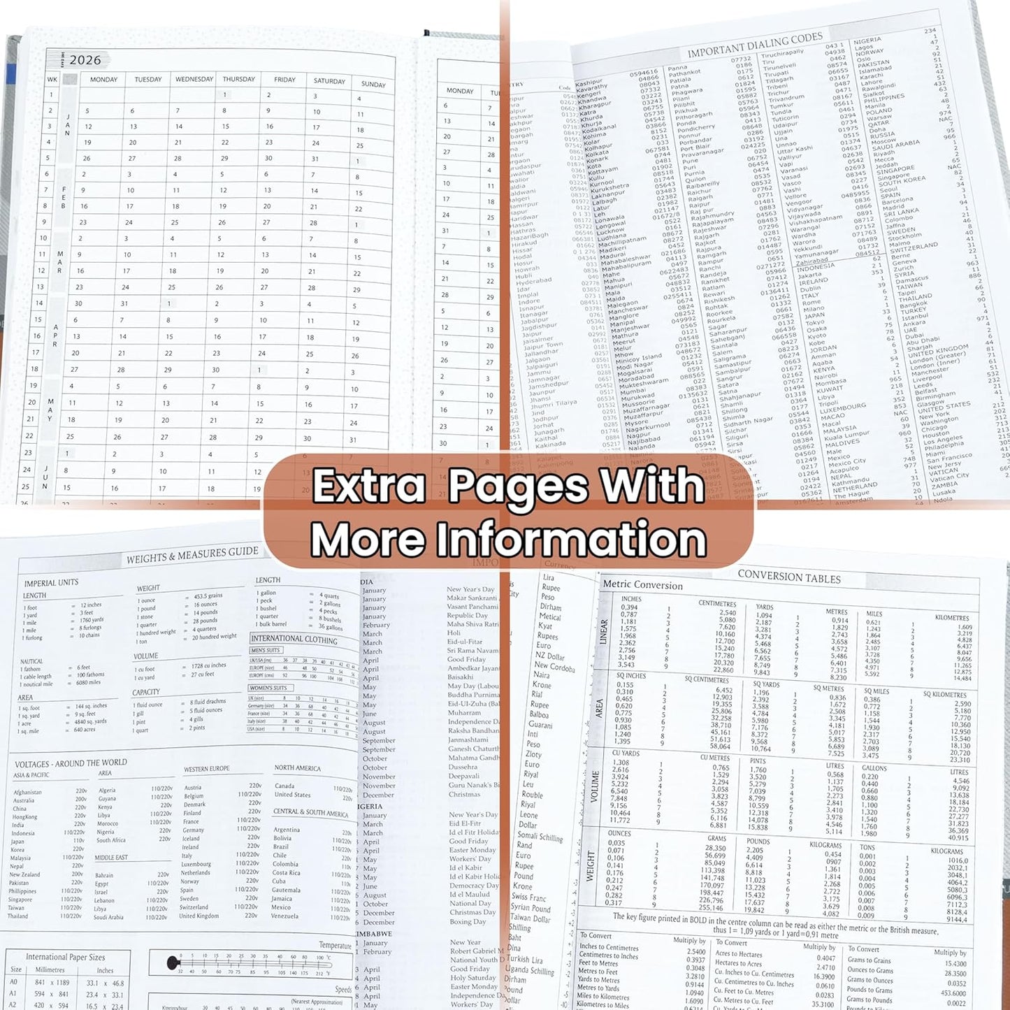 Storite Executive Planner Organizer Hard Bound Notebook Diary 2025 with Sunday Half Page (4 Pack- Big, GreyRed)