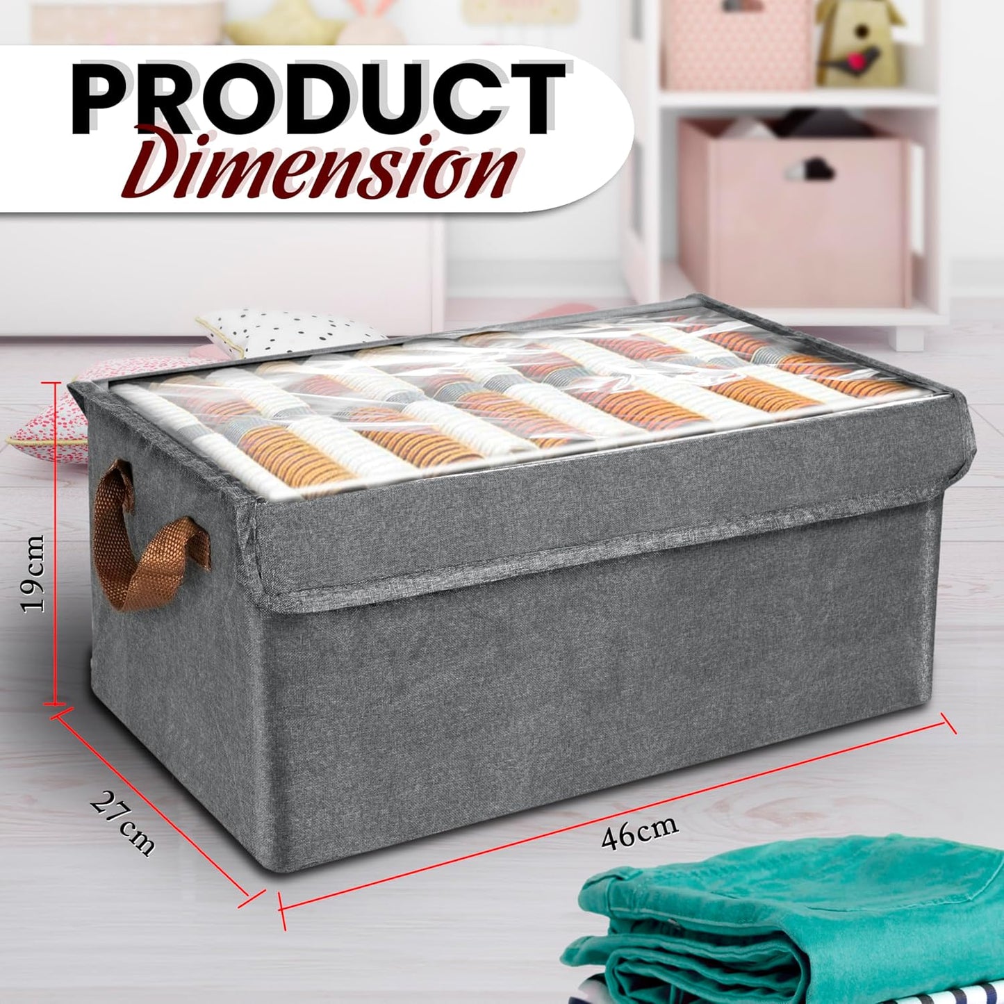 Storite 2 Pack 23.5 L Storage Bins with Lids, Transparent Lids Window Fabric Storage Boxes, Foldable Storage Baskets with Handles, closet organizers and storage bins for Clothes (46x27x19cm)