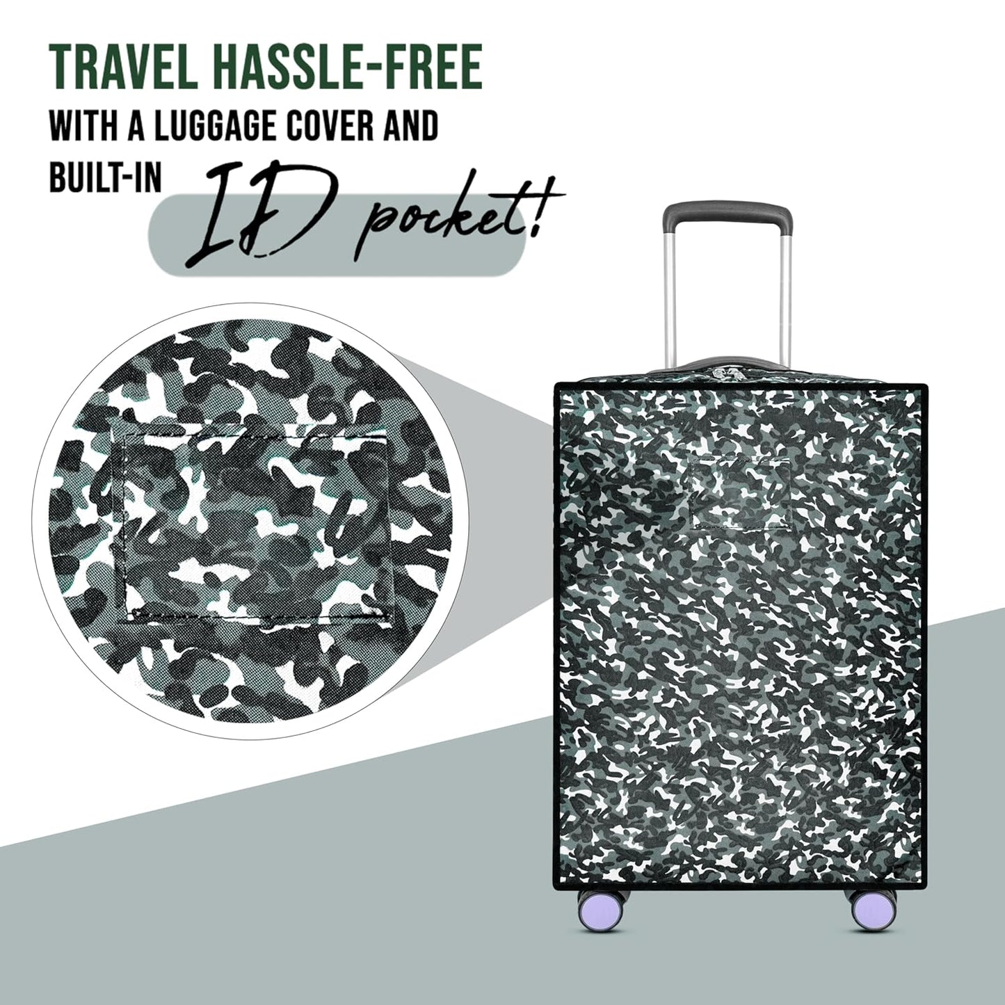 Storite Combo of 3 Zippered Military Print Trolley Bag Cover/Suitcase Bag Cover/Waterproof Dustproof Luggage Bag Cover with Transparent ID Pocket for Luggage Bags (28 inch, 24 inch, 20inch - Grey)