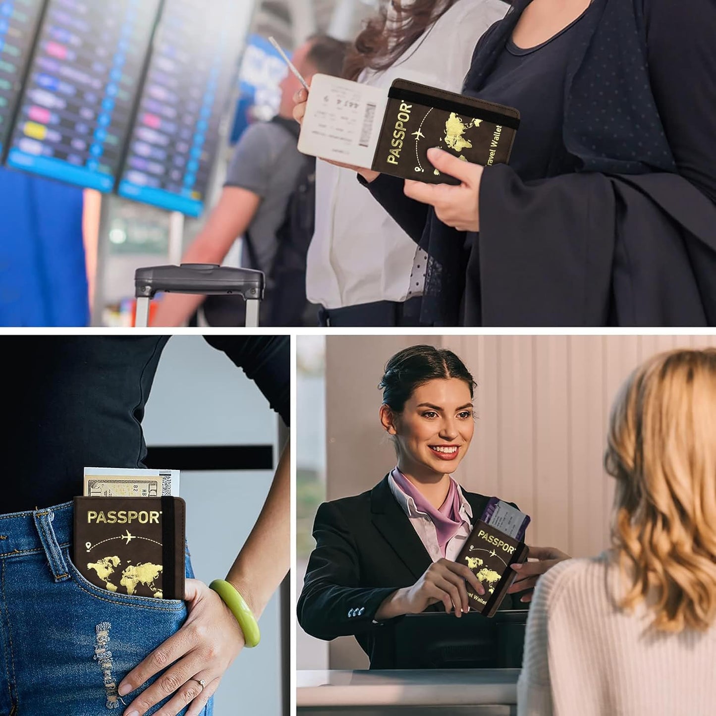 Storite RFID Blocking PU Leather Travel Passport Holder Wallet - Brown