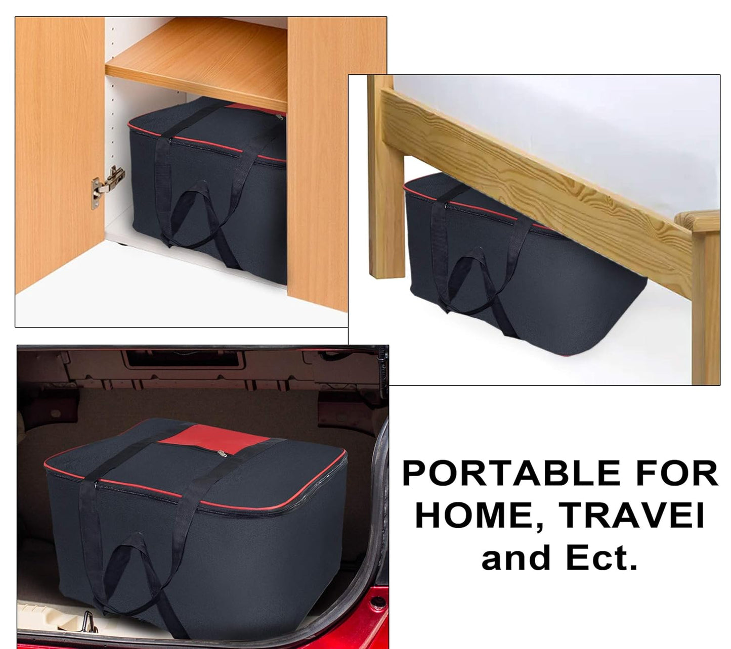 Storite 3 Pack Rectangular Nylon Underbed Storage Bags - Moisture-Proof, Large Size - Black