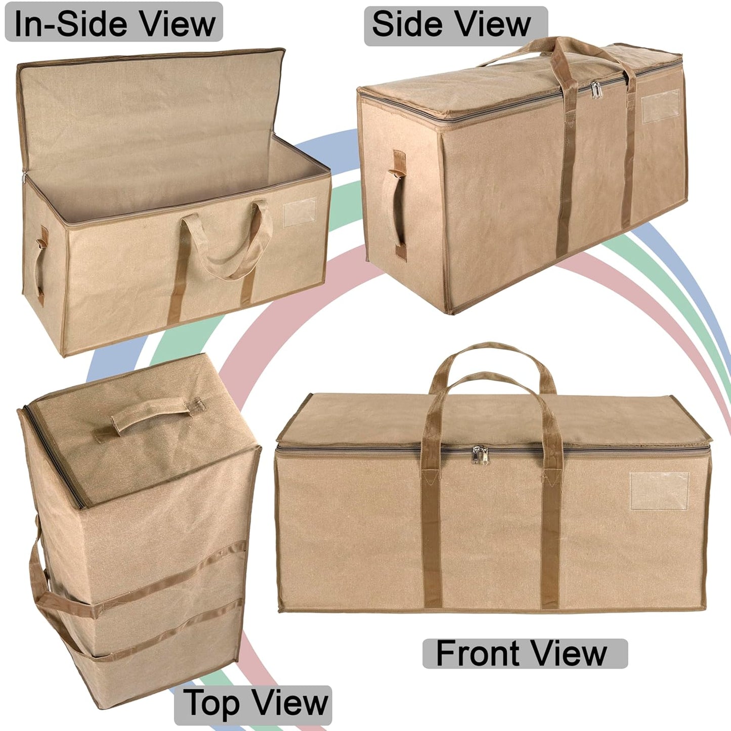 Storite Multi-Purpose Heavy Duty 90L Canvas Underbed Storage Bag - Moisture Proof, Jumbo Size for Toys, Blankets, Paper, and Clothes - Cream