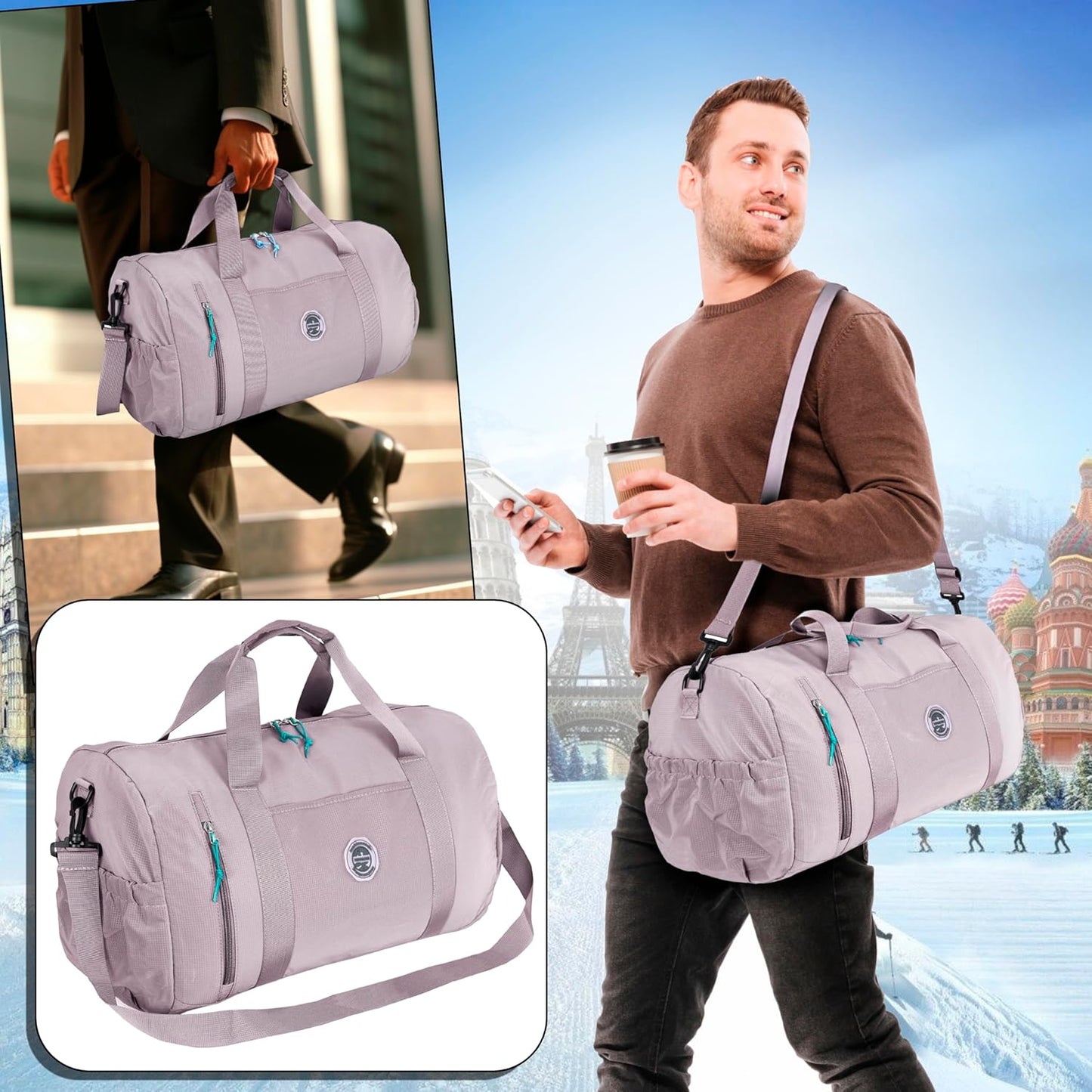 Storite Lightweight Nylon Travel Duffle Bag - Stylish Weekend Gym Bag - Light Purple, 47 x 25 x 30 cm
