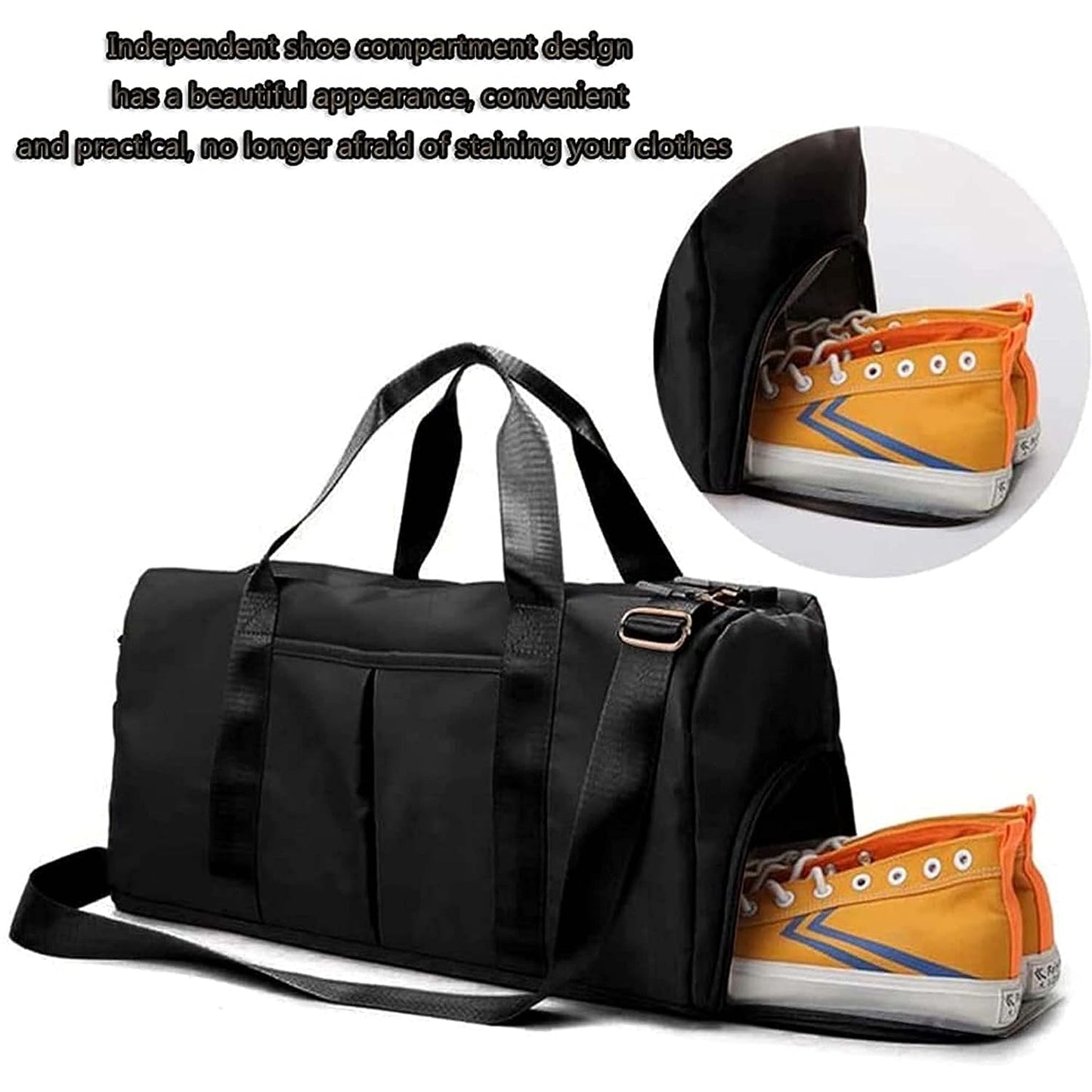 Storite 46 cm Foldable Travel Duffel Bag with Shoe & Wet Compartment - Black