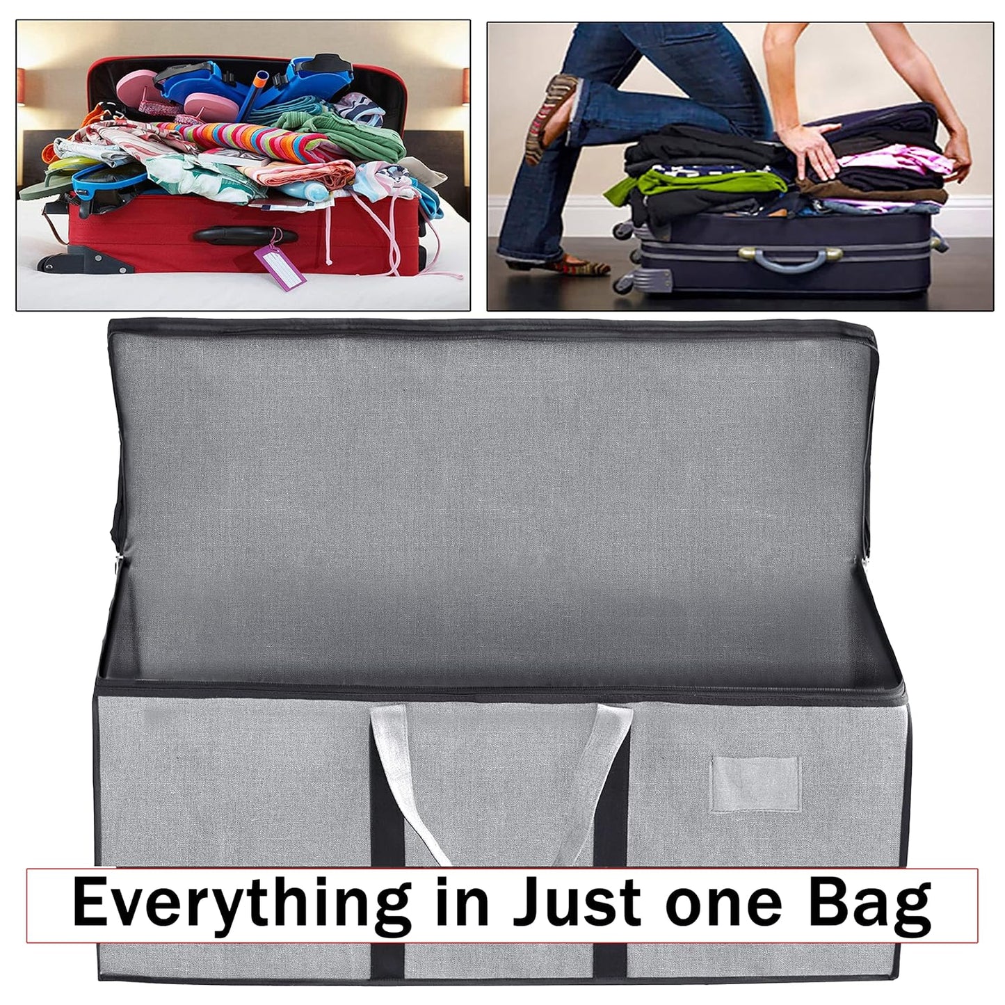 Storite Multi-Purpose Heavy Duty Moisture Proof 90 Litres Canvas Super-Size Jumbo Storage Bag/Toys/Blankets/Stationery/Clothes/Moving bags With Strong Reinforced Handles Rectangular(87x36x28cm), Grey