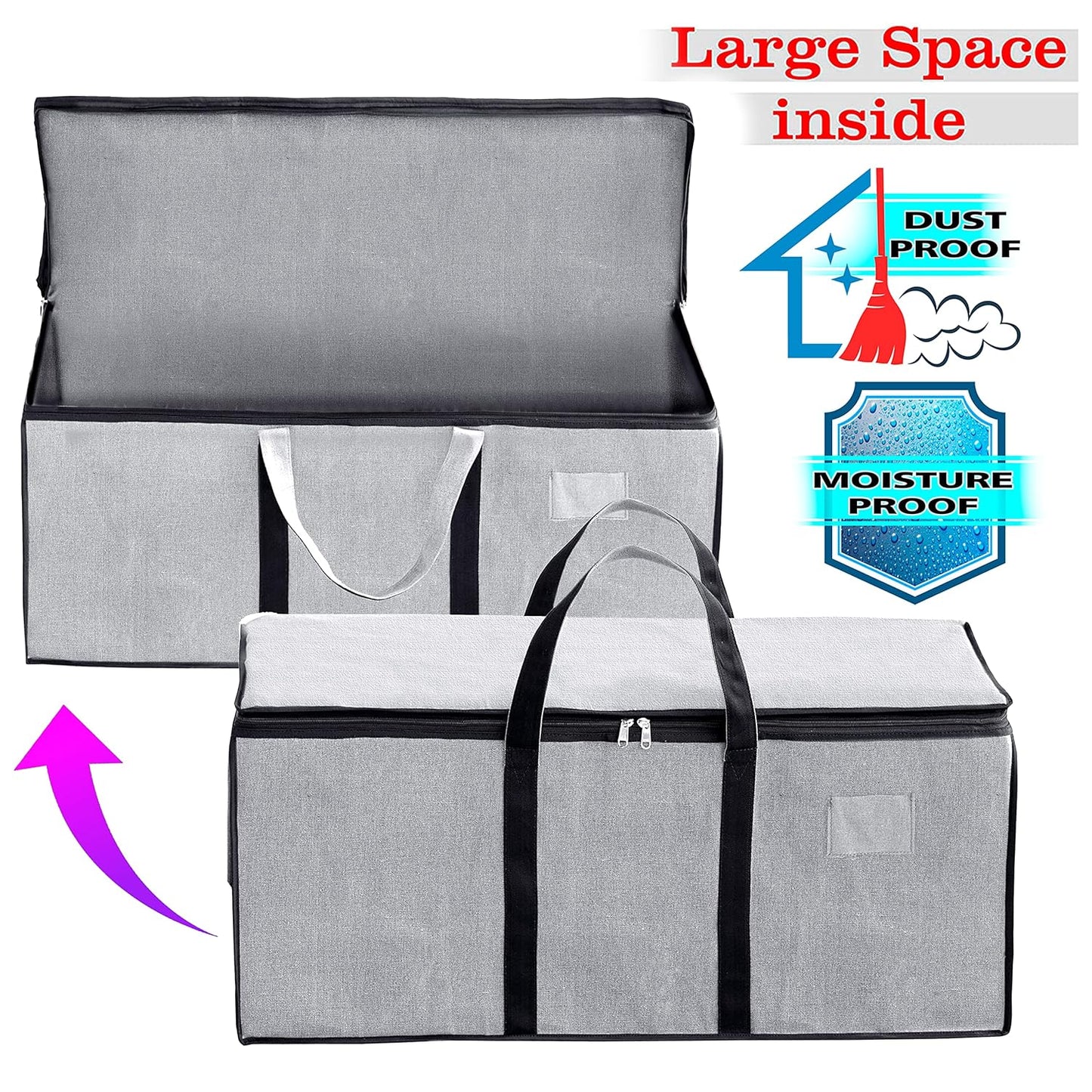 Storite Multi-Purpose Heavy Duty Moisture Proof 90 Litres Canvas Super-Size Jumbo Storage Bag/Toys/Blankets/Stationery/Clothes/Moving bags With Strong Reinforced Handles Rectangular(87x36x28cm), Grey