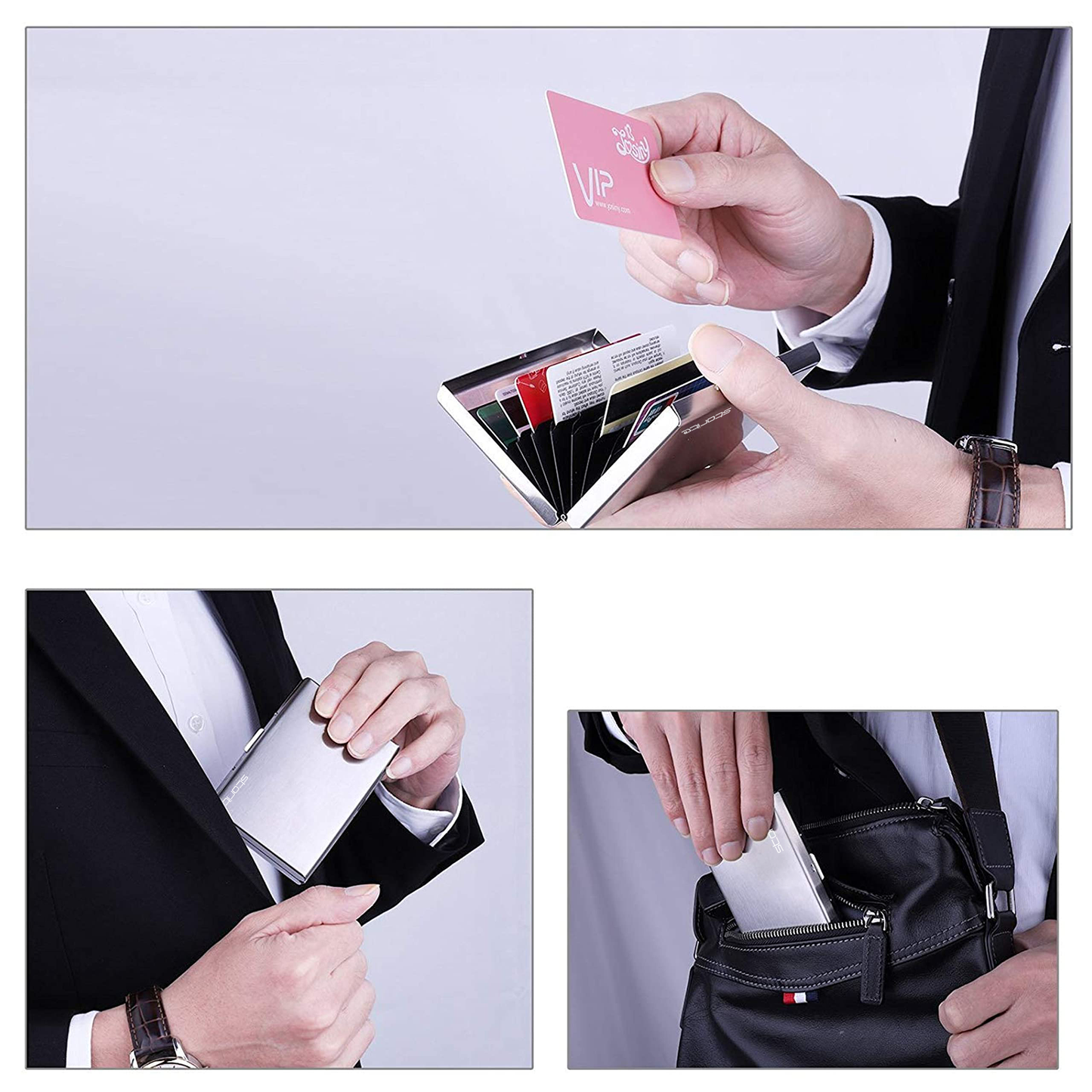 Storite - 10 Slots RFID Protected Metal Card Holder - Silver