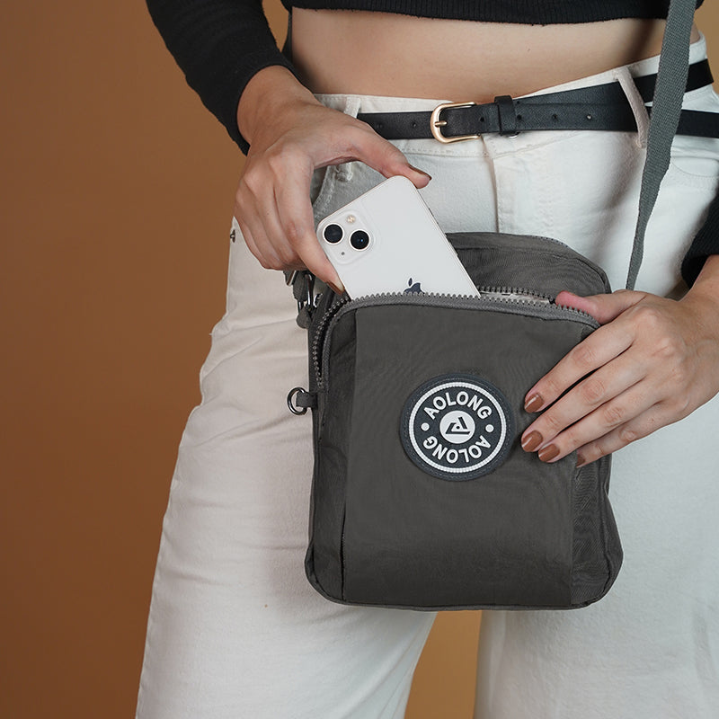 Storite Portable Nylon Stylish Small 6-Pocket Zip Closure Sling Cross Body Travel Messenger Shoulder Bag for Men & Women - Grey, 27x10.5x23 cm