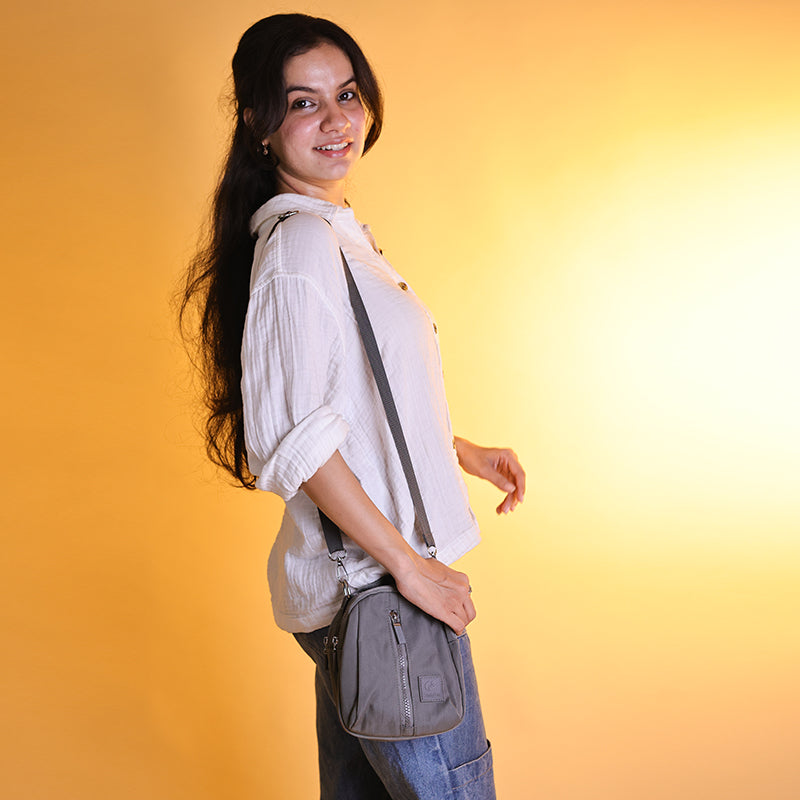 Storite Stylish Crossbody Sling Bag for Girls & Women - Double Layer Daily Mini Shoulder Belt Sling Zipper Bag - Grey