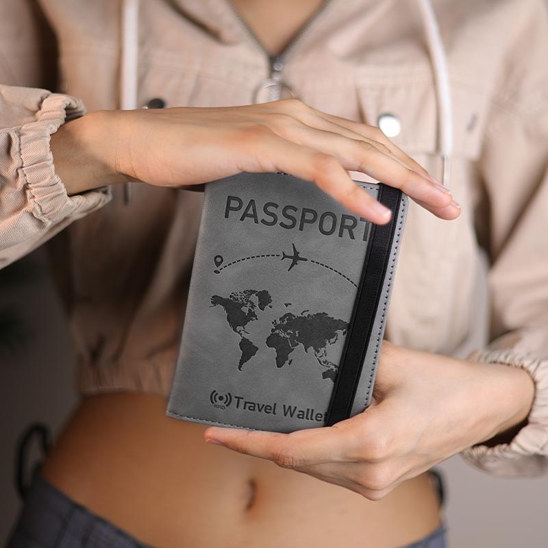 Storite RFID Blocking PU Leather Travel Passport Holder Wallet - Compact Organiser for Men & Women - Grey, 14.8 X 11CM