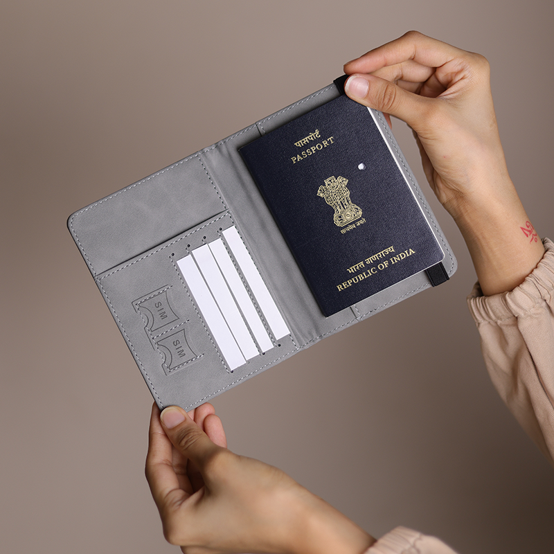 Storite RFID Blocking PU Leather Travel Passport Holder Wallet - Compact Organiser for Men & Women - Grey, 14.8 X 11CM