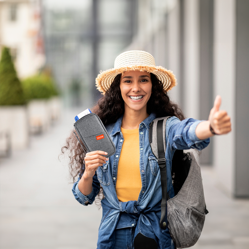Storite RFID Travel Passport Holder Wallet with Removable Hand Strap - Grey