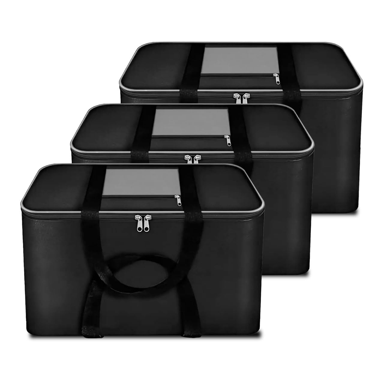 Storite 3 Pack Moisture Proof Nylon Underbed Storage Bag For Clothes Large (54 x 46 x 28 cm) - Black, Rectangular