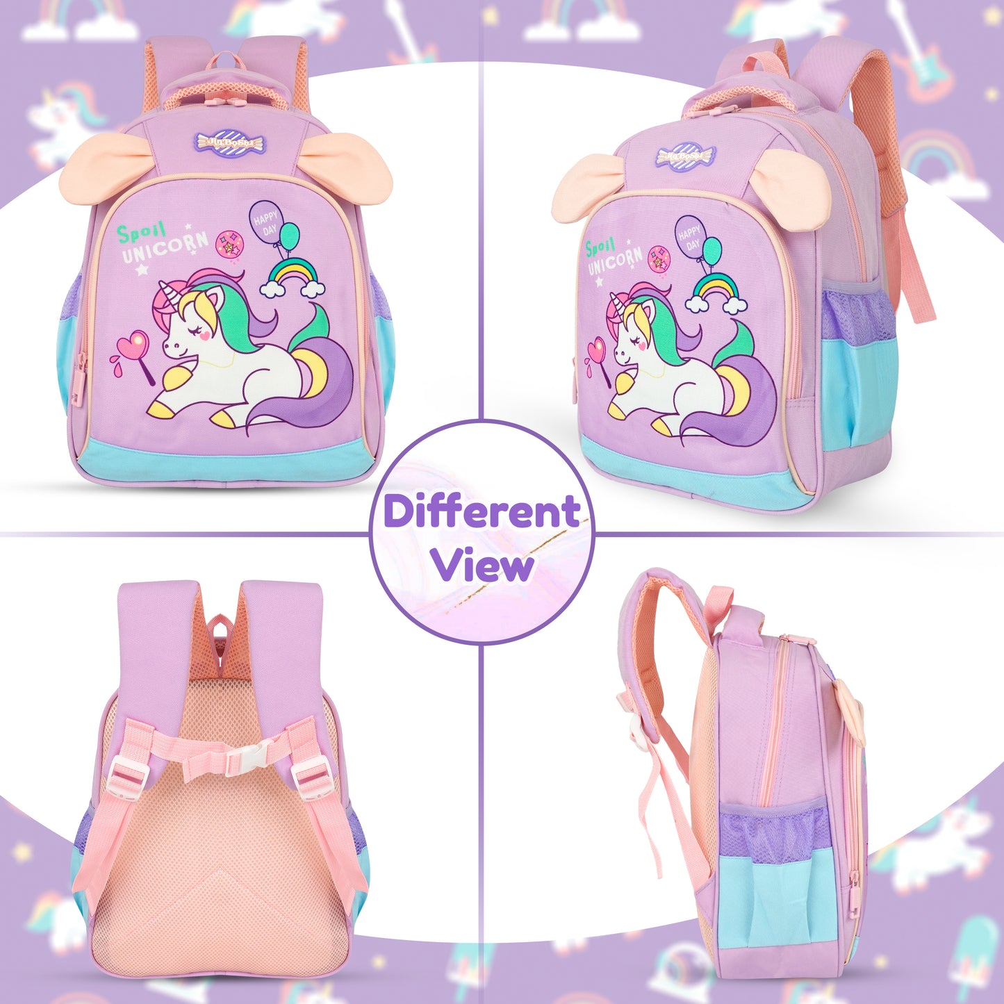 Storite Unicorn School Backpack for Girls – Cute Cartoon Design, Lightweight Kids School Bag for for 2 to 4 years old Girls, 35x26x15 CMs, Pink