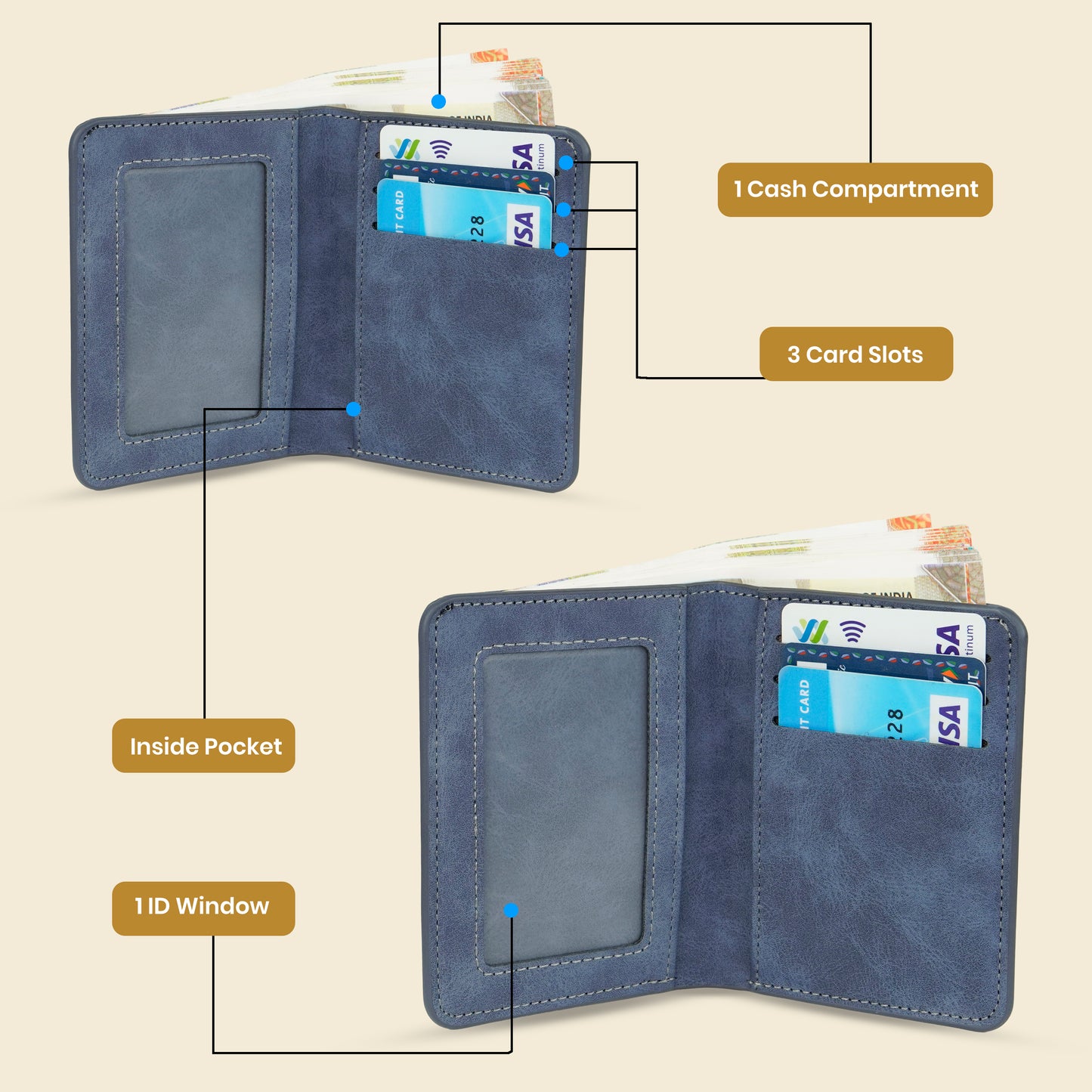 Storite RFID Blocking Men's Wallet – Slim Bifold Leather Wallet – Blue