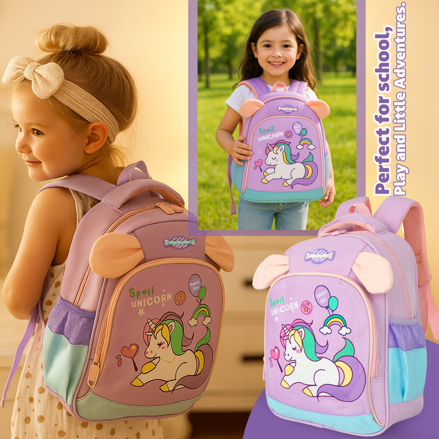 Storite Unicorn School Backpack for Girls – Cute Cartoon Design, Lightweight Kids School Bag for for 2 to 4 years old Girls, 35x26x15 CMs, Pink