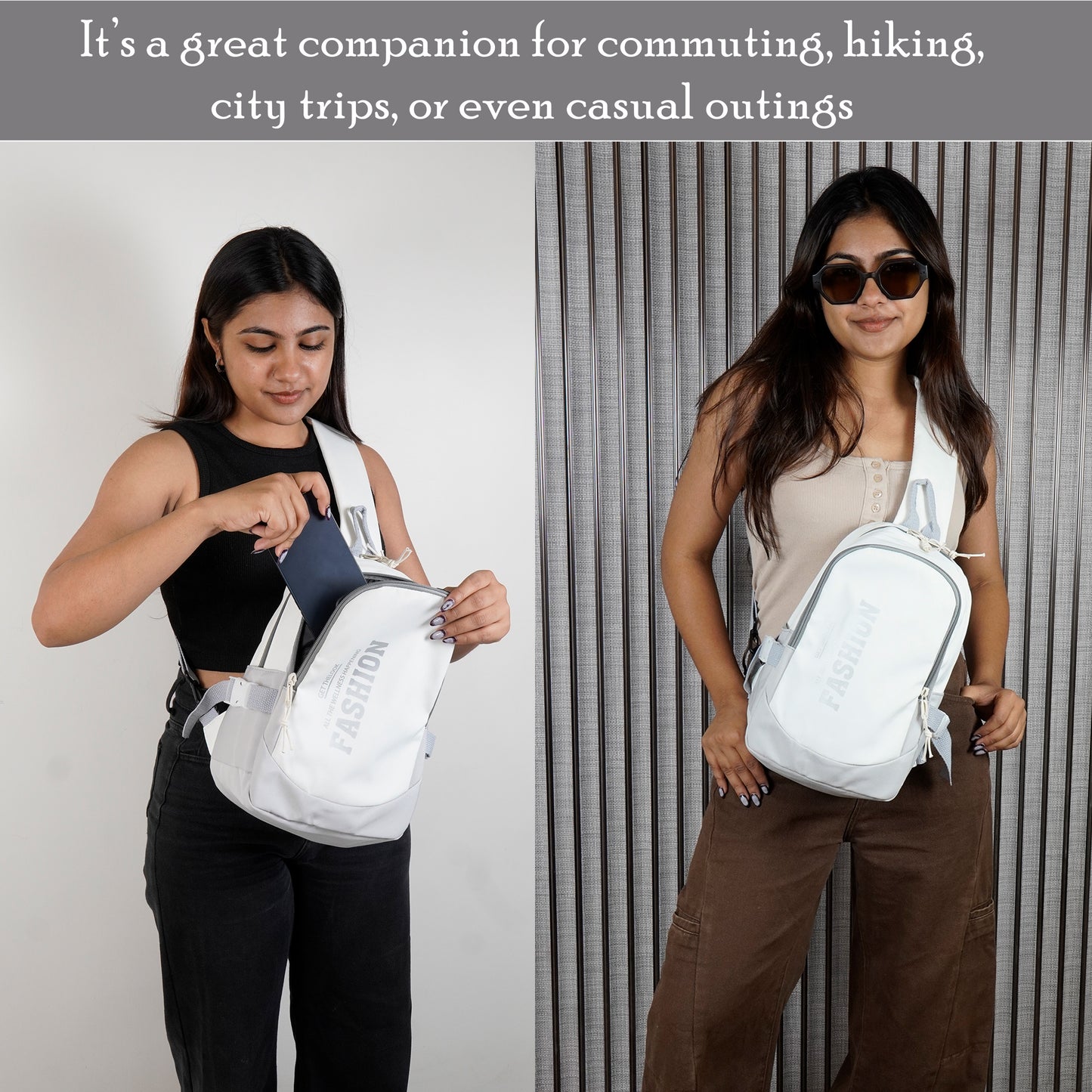 Storite Sling Bag for Men Stylish Crossbody Backpack, Travel Daypack Messenger Bags, One Shoulder Side Pouch (White/Grey)