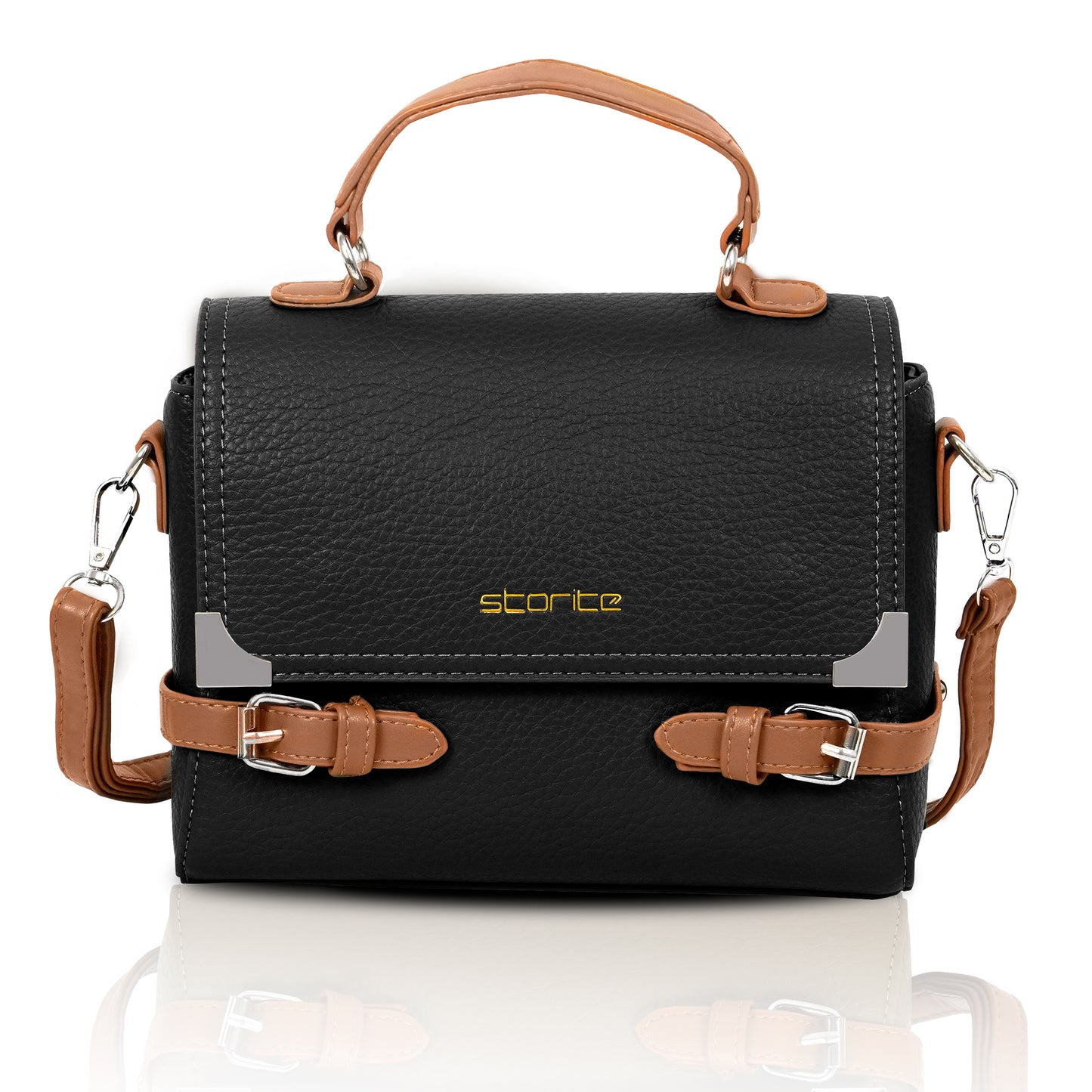 Storite PU Leather Hand Bag | Shoulder Bags for Women with Strap (Black)