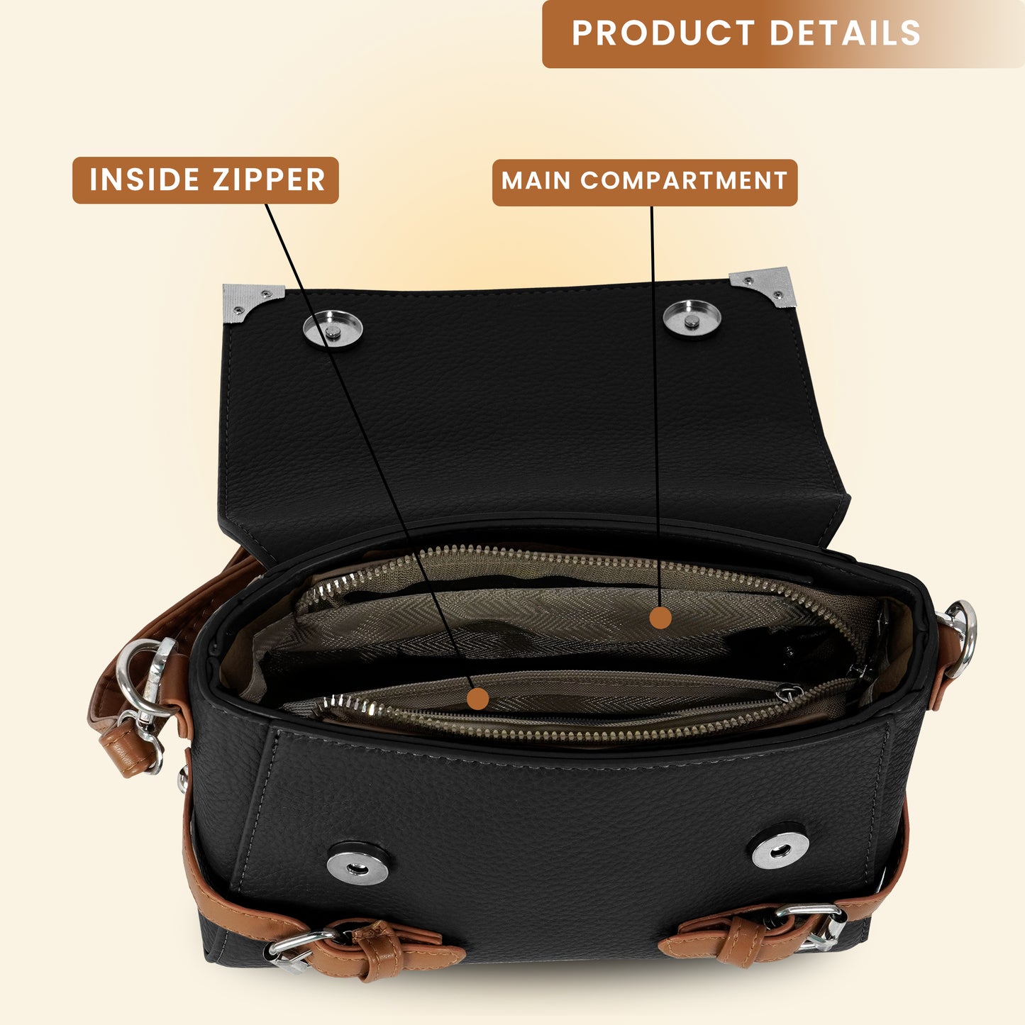 Storite PU Leather Hand Bag | Shoulder Bags for Women with Strap (Black)